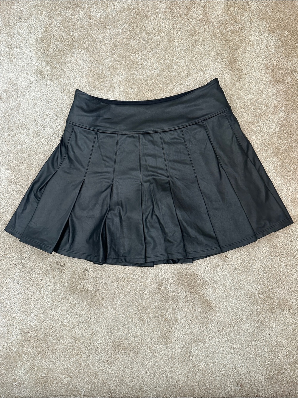 OFFLINE by Aerie Black Faux Leather Pleated Skater Skort S/P